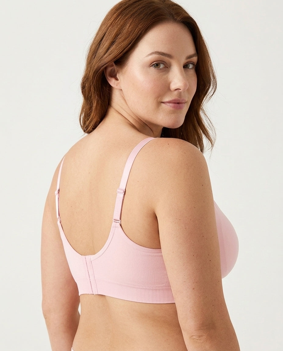Leona Seamless Maternity Nursing Bra Baby Pink Side Back U Back Hook Detail