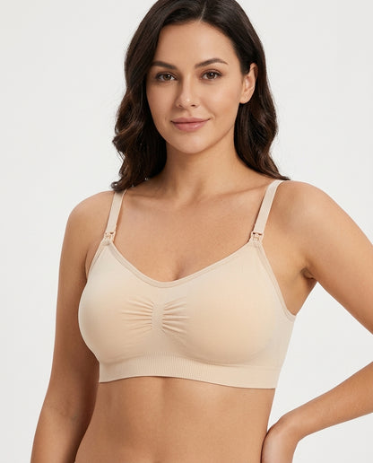 Leona Seamless Maternity Nursing Bra Beige Hero Front Australian Model