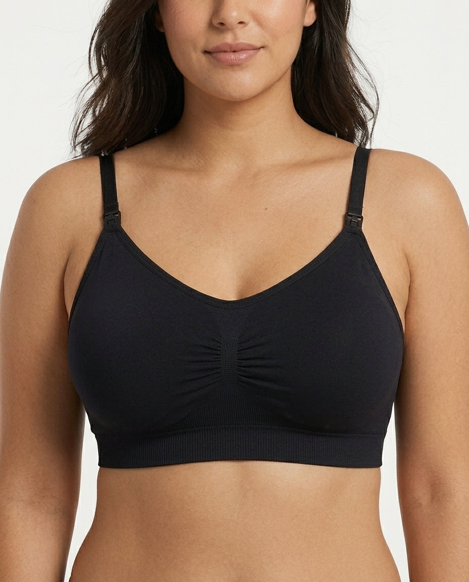 Leona Seamless Maternity Nursing Bra Black Front Close Product Detail