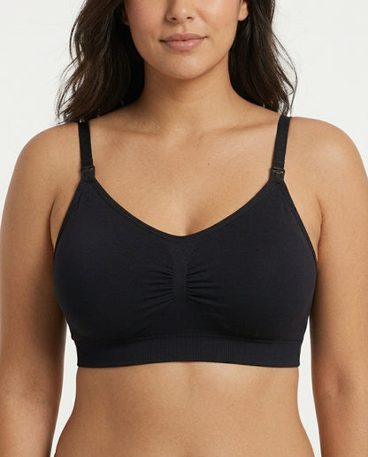 Leona Seamless Maternity Nursing Bra Black Front Close Product Detail