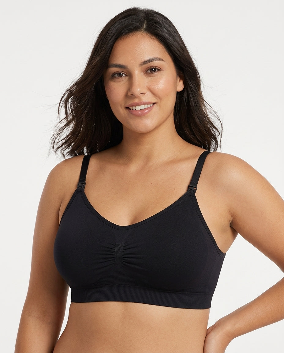 Leona Seamless Maternity Nursing Bra Black Hero Front Australian Model