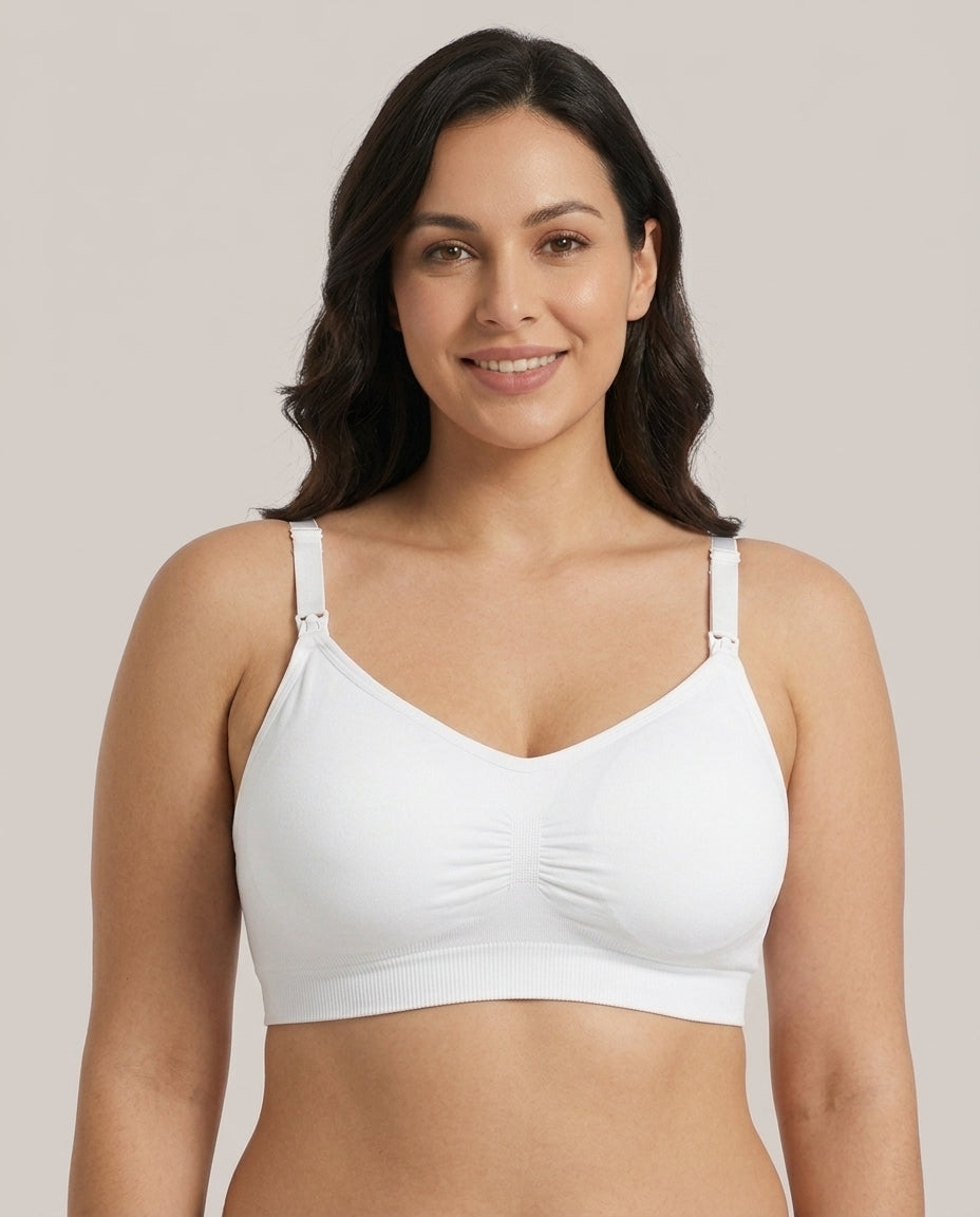 Leona Seamless Maternity Nursing Bra White Front Close Product Detail