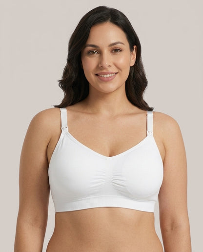 Leona Seamless Maternity Nursing Bra White Front Close Product Detail