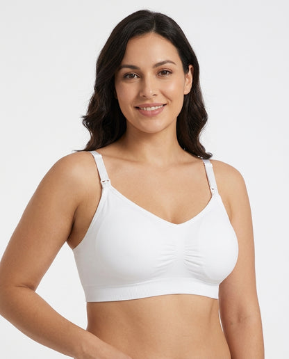 Leona Seamless Maternity Nursing Bra White Hero Front Australian Model