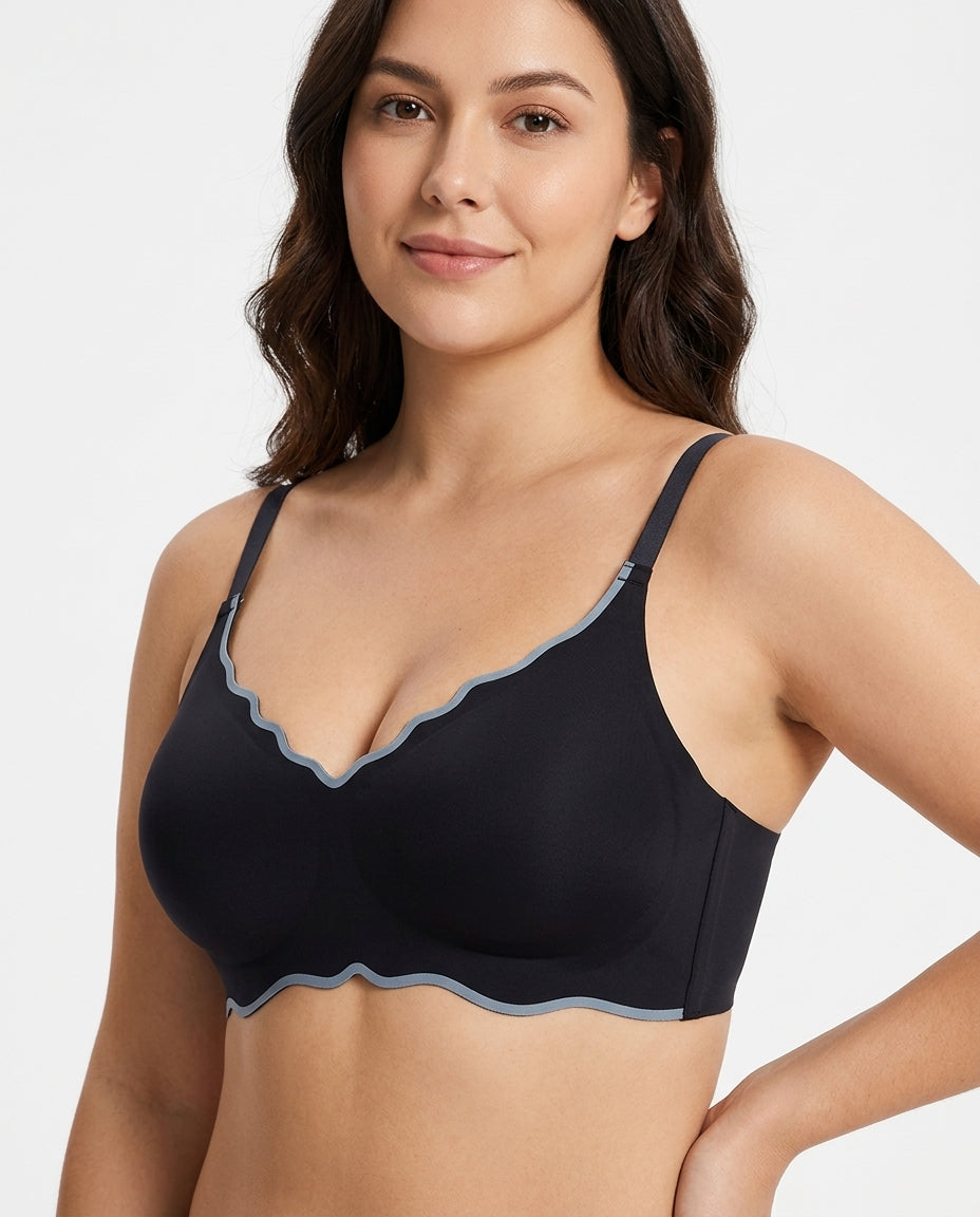 Liora Scallop Edge Seamless Bra Black Hero Front Australian Model
