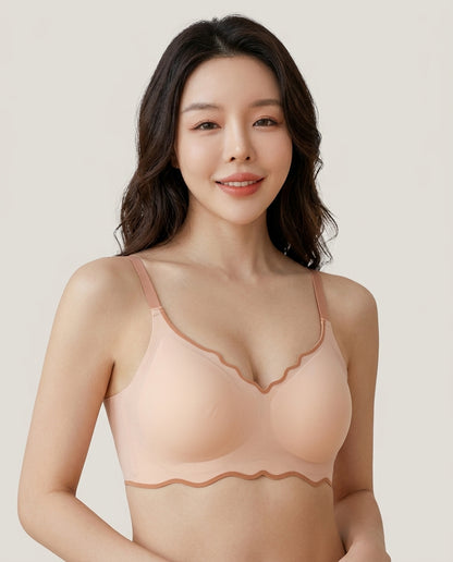 Liora Scallop Edge Seamless Bra Peach Nude Hero Front Australian Model