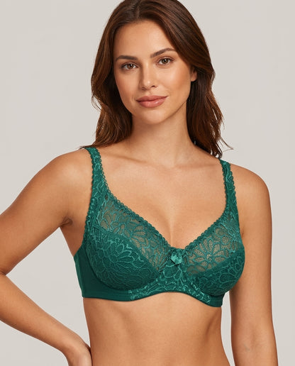 Livia Lace Full Coverage Bra Green Model Front