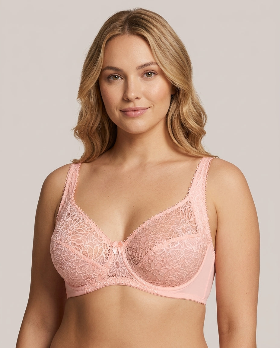 Livia Lace Full Coverage Bra Pink Model Front