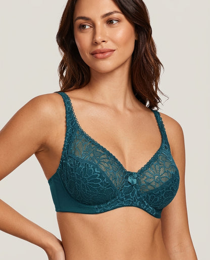 Livia Lace Full Coverage Bra Teal Model Front