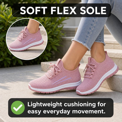 Luma Soft Sole Flyknit Sneakers For Women Blush Pink Soft Flex Sole Feature