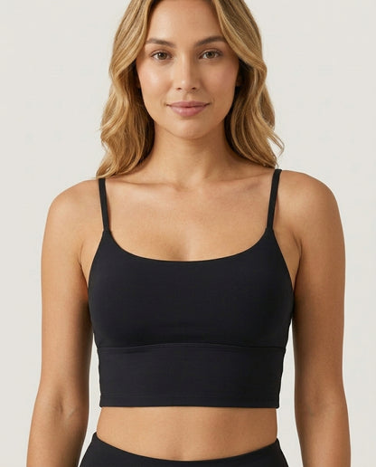 Luna Light Longline Yoga Crop Bra Black Front Close Detail