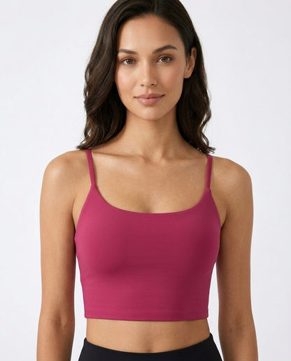 Luna Light Longline Yoga Crop Bra Hot Pink Front Close Detail