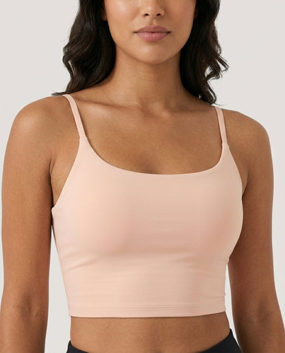 Luna Light Longline Yoga Crop Bra Nude Front Close Detail