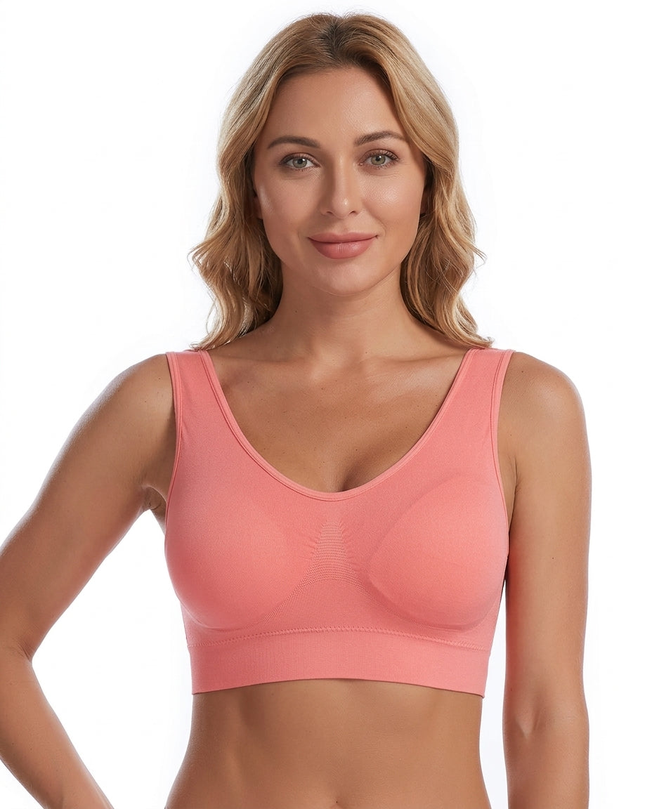 Mae U Back Wirefree Comfort Bra Coral Pink Model Front