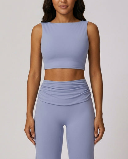 Mara High Neck Yoga Flare Set Periwinkle Blue Front Close Product Detail