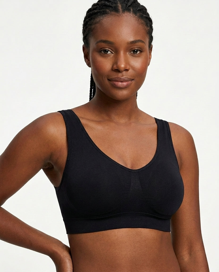 Mila Yoga Sport Crop Bra Black Front Close Detail