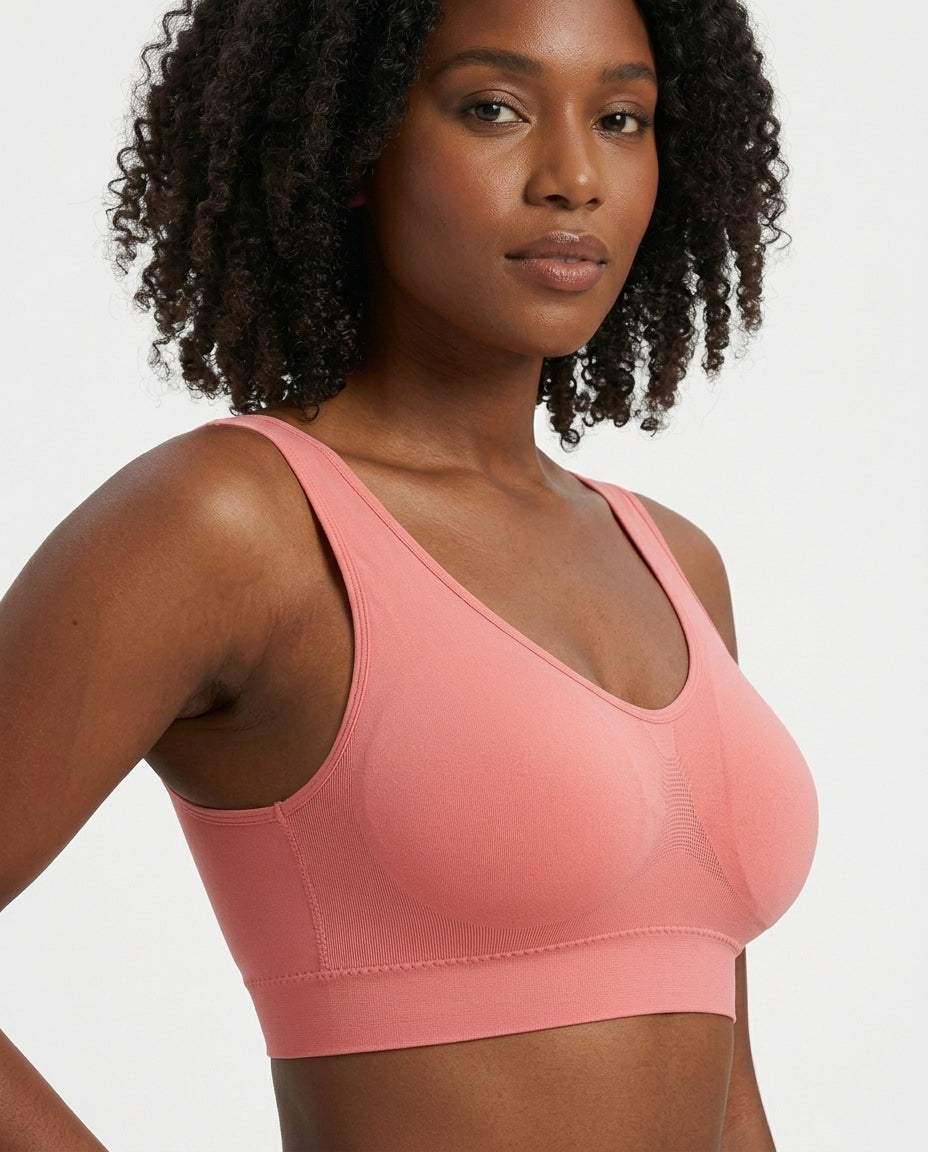 Mila Yoga Sport Crop Bra Coral Pink Front Close Detail