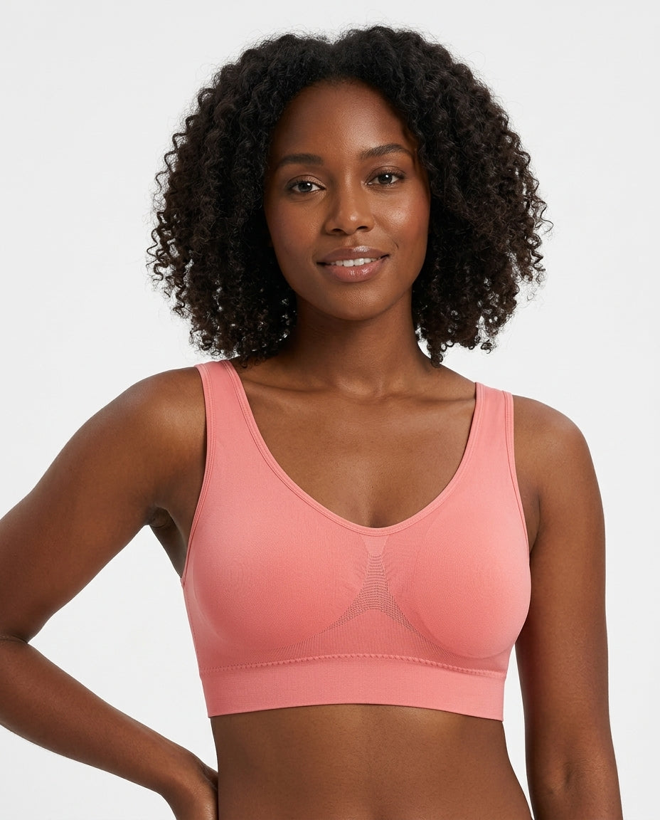 Mila Yoga Sport Crop Bra Coral Pink Model Front