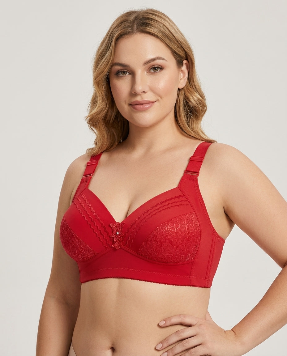 Nadia Wireless Full Coverage Bra Red Hero Front Australian Model