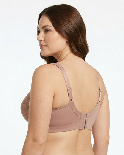 Nadia Wireless Full Coverage Bra Warm Taupe Side Back Wide Strap Hook Detail