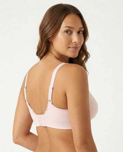Natalie Drop Cup Lace Wirefree Nursing Bra Blush Pink Back Hook Lace Strap Detail