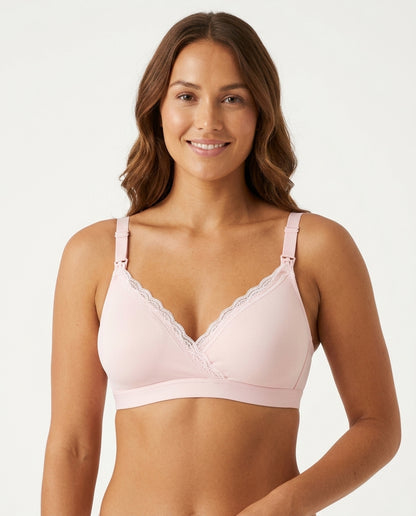 Natalie Drop Cup Lace Wirefree Nursing Bra Blush Pink Hero Front Australian Model