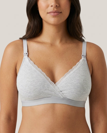 Natalie Drop Cup Lace Wirefree Nursing Bra Light Gray Front Close Product Detail