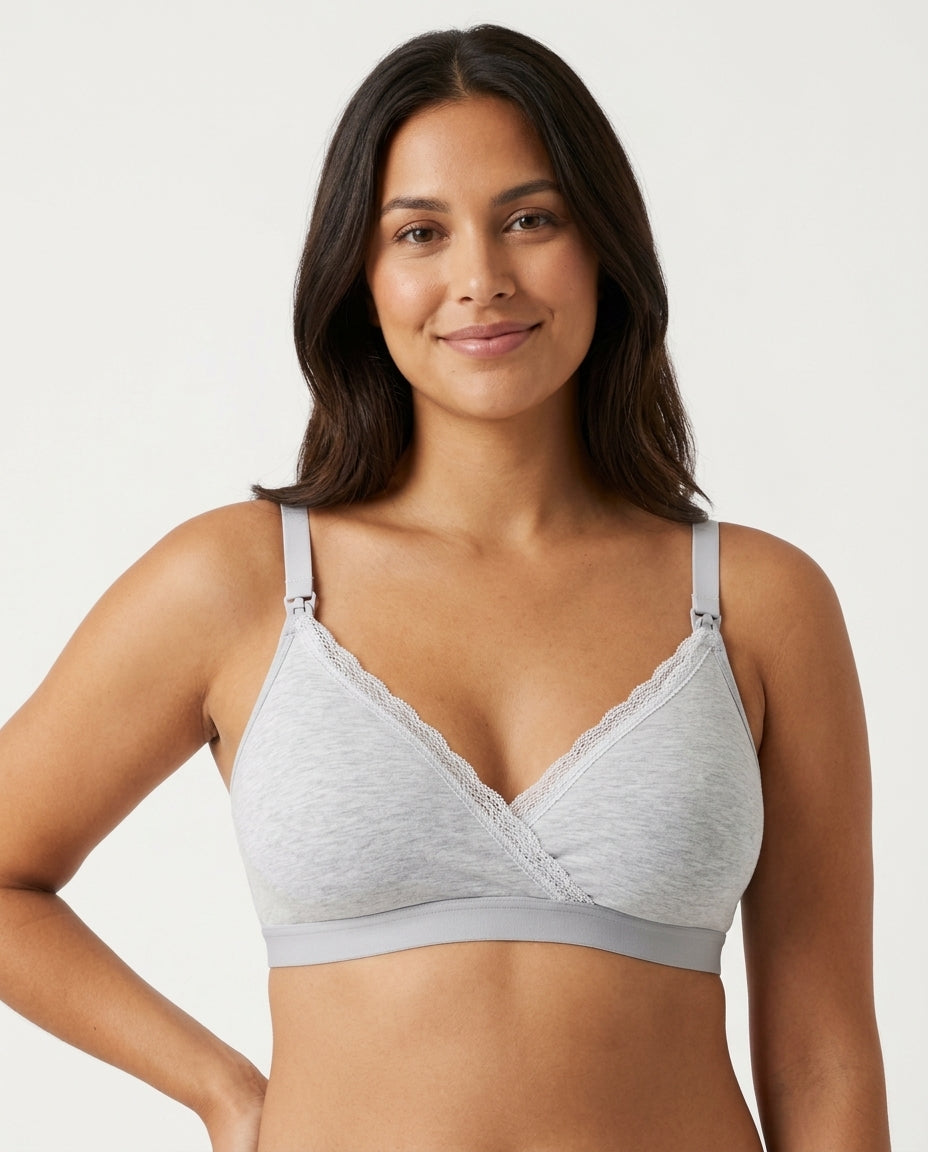 Natalie Drop Cup Lace Wirefree Nursing Bra Light Gray Hero Front Australian Model