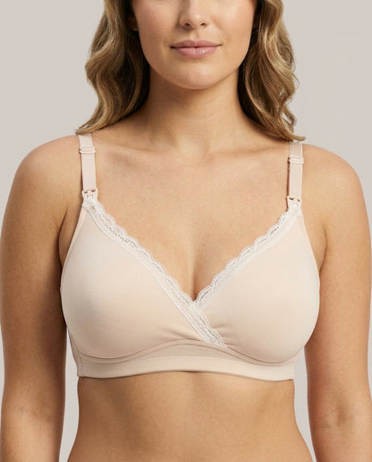 Natalie Drop Cup Lace Wirefree Nursing Bra Nude Beige Front Close Product Detail