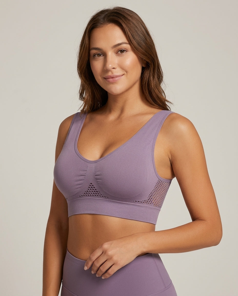 Naya Side Mesh Wirefree Bra Mauve Model Front