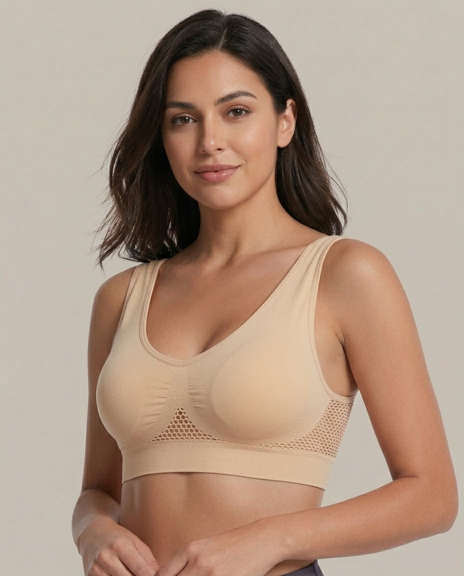 Naya Side Mesh Wirefree Bra Nude Support Detail