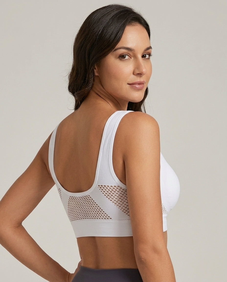 Naya Side Mesh Wirefree Bra White Mesh Back View