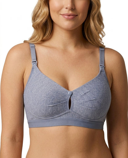 Nella Wirefree Clip Down Nursing Bra Heather Slate Front Close Product Detail