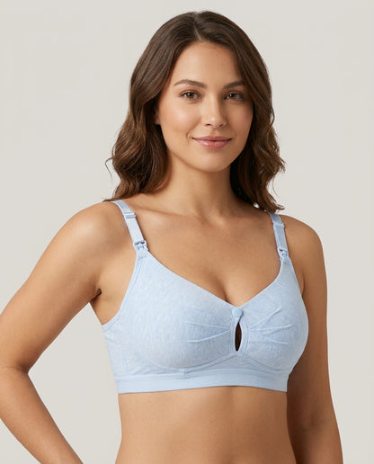 Nella Wirefree Clip Down Nursing Bra Light Blue Hero Front Australian Model
