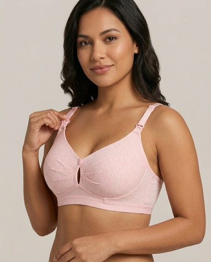 Nella Wirefree Clip Down Nursing Bra Soft Pink Front Nursing Clasp Detail