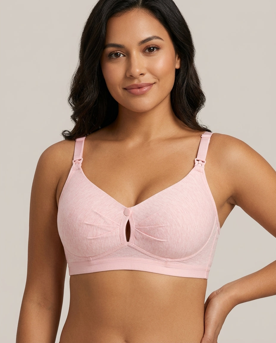 Nella Wirefree Clip Down Nursing Bra Soft Pink Hero Front Australian Model