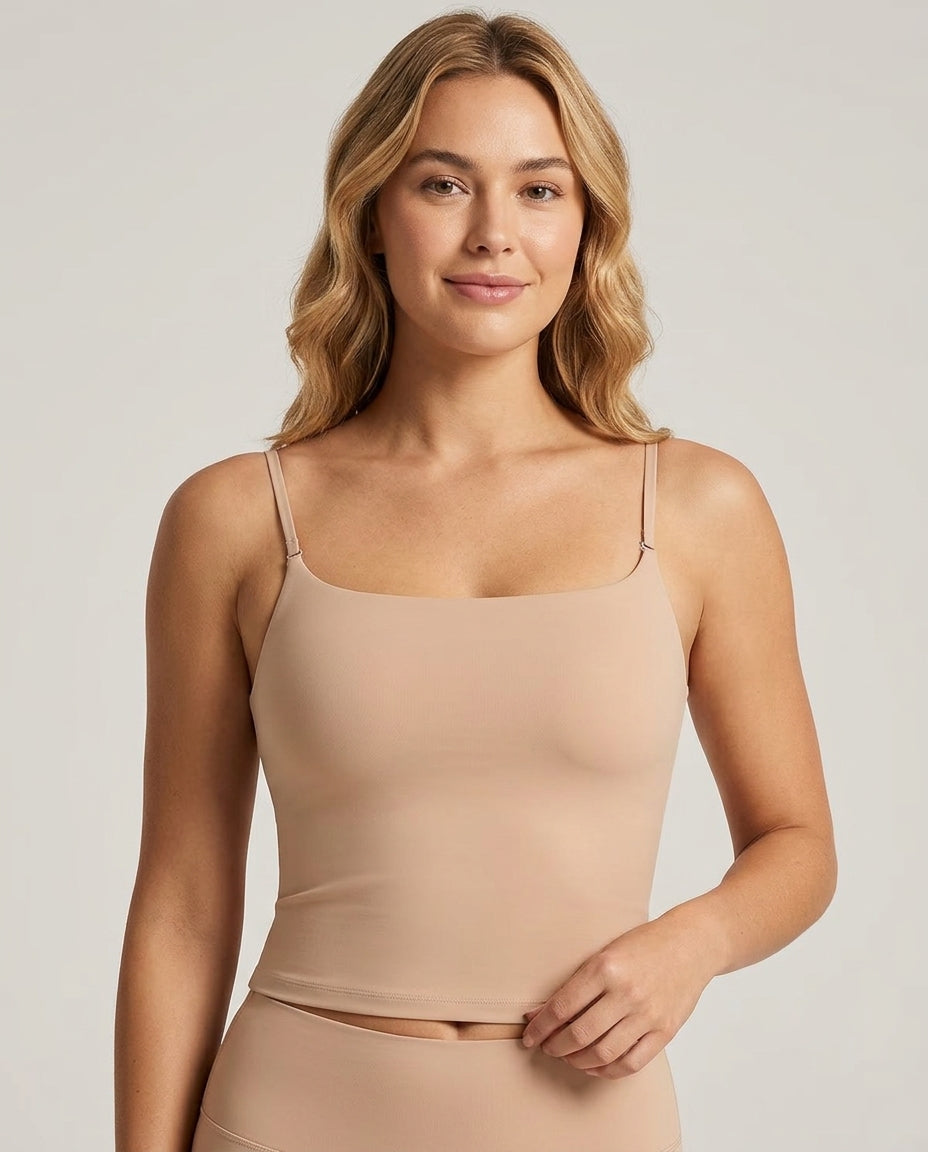 Noa Square Neck Cami Bra Warm Beige Hero Front Australian Model