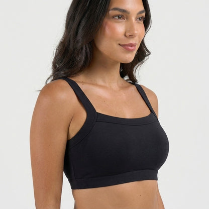 Nova Seamless Wire Free Crop Sports Bra Black Angled Front