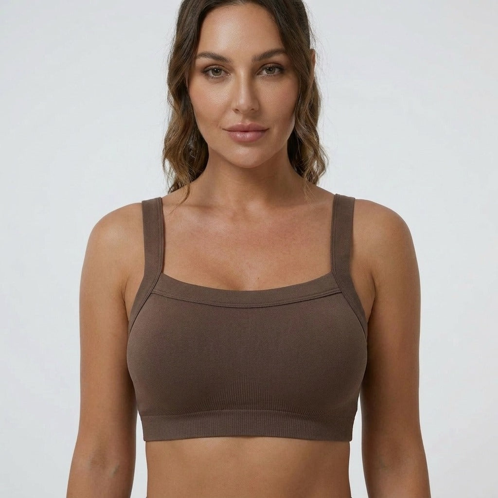 Nova Seamless Wire Free Crop Sports Bra Brown Front