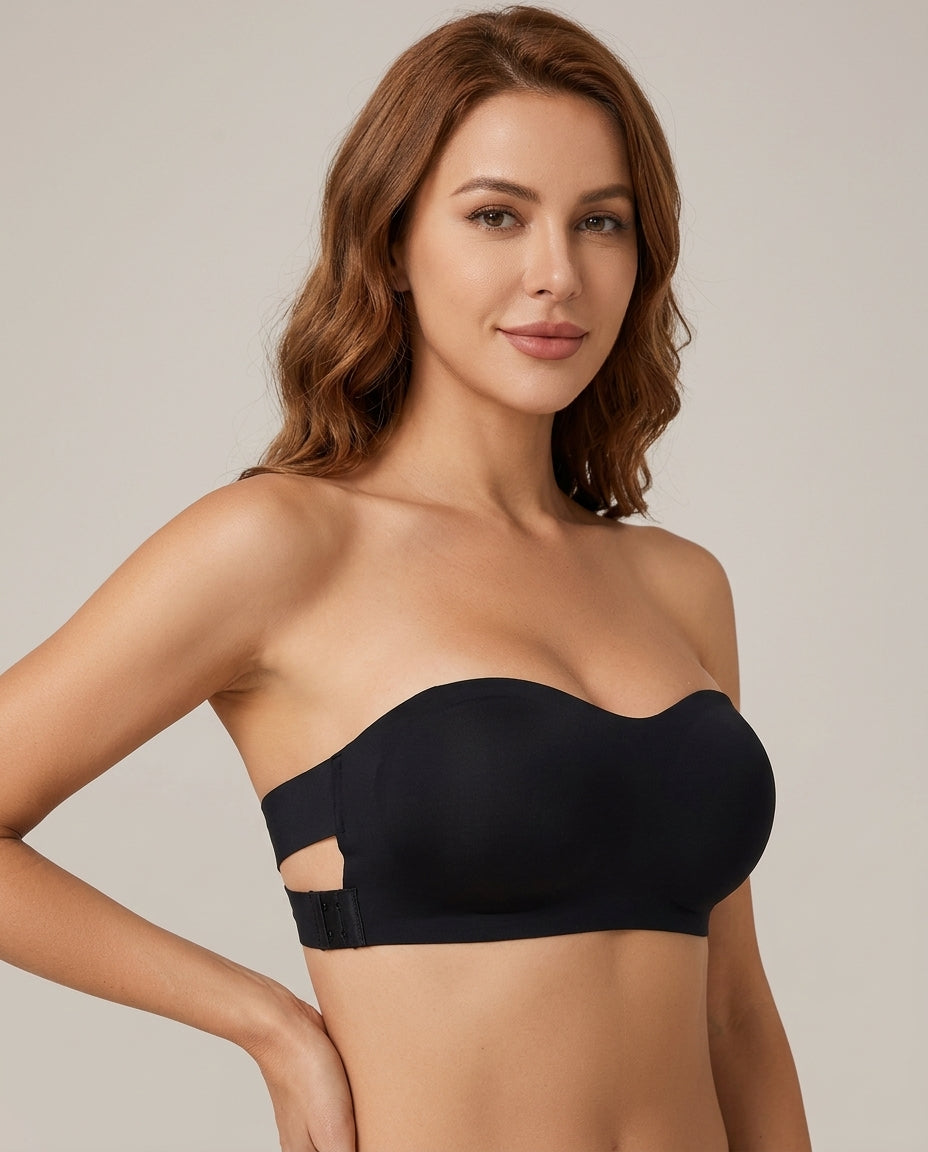 Ophelia Crossback Strapless Bandeau Bra Black Model Front