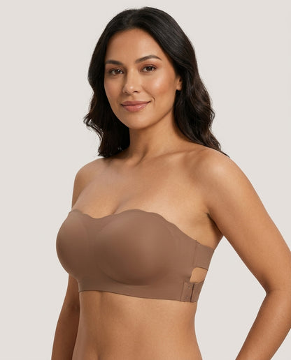 Ophelia Crossback Strapless Bandeau Bra Brown Model Front