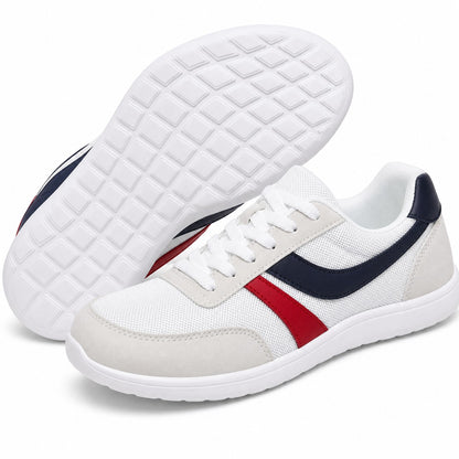 Orlena Roomy Toe Walking Shoes For Women White Navy Red Front Hero Pair Sole