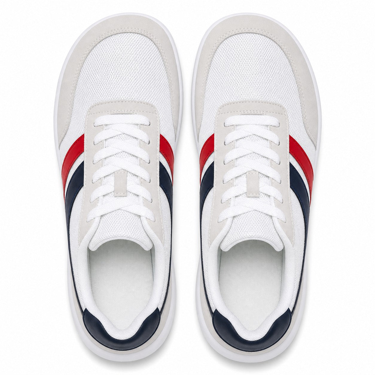 Orlena Roomy Toe Walking Shoes For Women White Navy Red Top Down Detail