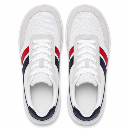 Orlena Roomy Toe Walking Shoes For Women White Navy Red Top Down Detail