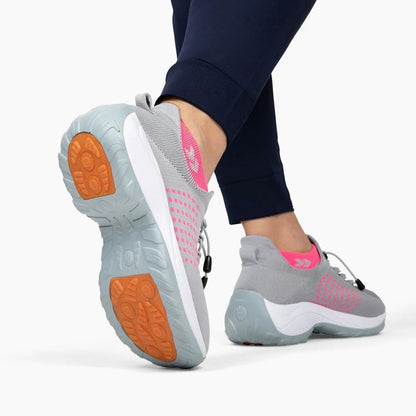 OrthoMila Women's Orthopedic Everyday Shoes grey pink sole grip lifestyle view