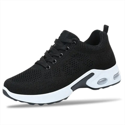 OrthoStep Women's Air Cushion Walking Shoes in black, product front view
