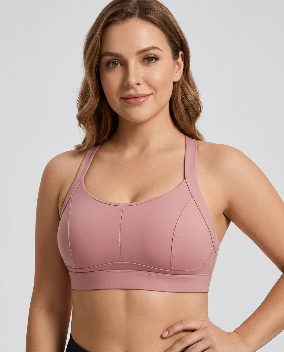 Rina X Back Support Sports Bra Dusty Rose Hero Front Australian Model