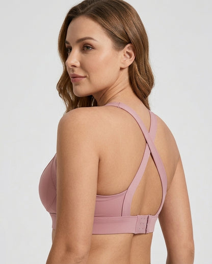 Rina X Back Support Sports Bra Dusty Rose Side Back X Strap Detail