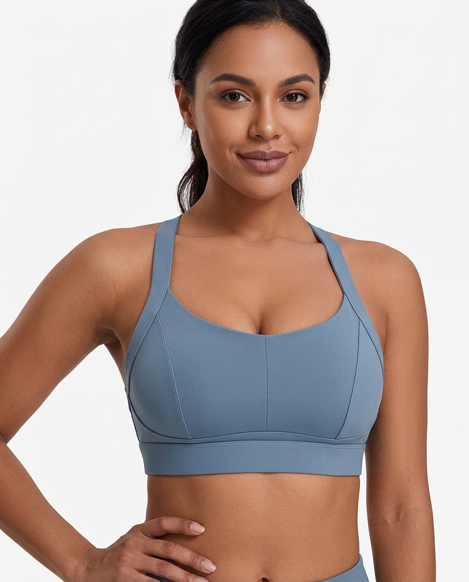Rina X Back Support Sports Bra Steel Blue Hero Front Australian Model