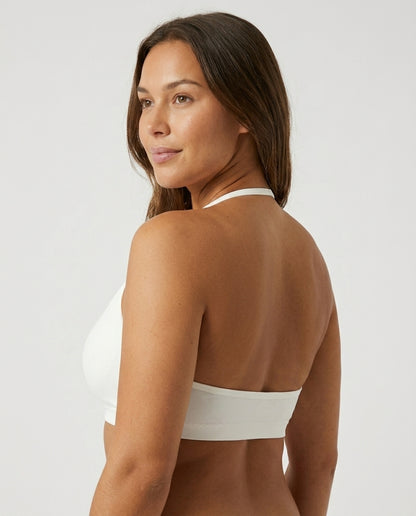 Romy Ruched Halter Bralette White Open Back View